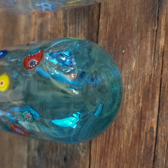 Vintage Murano Glass Leonardo Millifiore Flower Pitcher and Two Blue Glasses - Picture 8 of 12